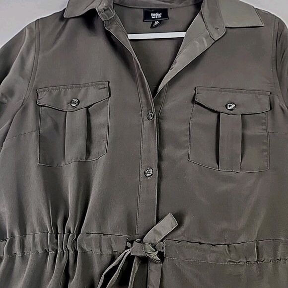 Mossimo Roll Tab Belted Waist Utility Dress Army Green Medium w/ Pockets (Flaw) - Picture 3 of 11